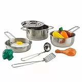KidKraft Set di Pentole e Padelle Giocattolo in Metallo Deluxe per Bambini, Giochi di Imitazione con Cibo Giocattolo, Set Giocattolo da Cucina, Accessori Cucina Bambini, 63186
