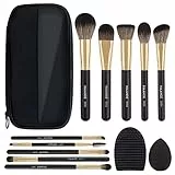 MAANGE 10 pennelli da trucco professionali da viaggio con custodia, fondotinta, Kabuki, fard, ombretto, con spugna per trucco e detergente per pennelli (nero)