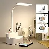 Lampada Scrivania, lampada da scrivania a led con porta di ricarica USB, portapenne & 3 Modalità di Illuminazione, 360 °cigno flessibile per Studio, Lavorare (925, Bianca)