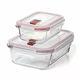 TATAY Set di 2 contenitori per il pranzo Cook&Eat Food (0.37L e 1.1L), in Vetro, Ermetici, Coperchio a clip, Senza BPA, Adatti per microonde, forno, congelatore e lavastoviglie, Colore Rosso