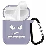 EasyAcc Custodia in Silicone Compatibile con AirPods 1 & 2， Custodia protettiva in silicone con custodia protettiva per accessori con moschettone compatibile con AirPods 1 & 2 - Grigio Lavanda