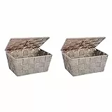 WENKO Cestino con coperchio Adria taupe, Polipropilene, 19 x 10 x 14 cm, Tortora (Confezione da 2)