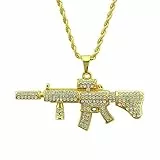 Happyyami Collana di Strass Pistola Hip Pop Ak47 Ciondolo Collana Personalizzata Punk Catena Dorata Accessori Gioielli Regalo per Uomo Donna (Catena Casuale)