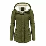 Lalaluka Cappotto da donna a maniche lunghe, con cerniera, foderato, giacca invernale, piumino, verde, M