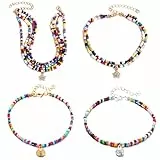 UYDF 4 Pezzi Cavigliere Perline Fatte a Mano Cavigliera Donna Cavigliera con Perline a Strati Perline di Vetro Colorate di Boemia Braccialetti Catena Regolabile Regali per Ragazze da Spiaggia Donne