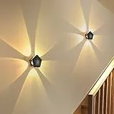 Comely 2 Pezzi Applique da Parete LED Moderno 5W, Lampada da Parete Interno/Esterno IP65, 5 Lati Illuminati 3000K Bianco Caldo per Giardino Balcone Portico