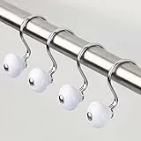 iDesign Ganci per tende, Ganci tenda doccia dal design moderno in metallo e plastica, Set da 12 reggitenda doccia, bianco e argento