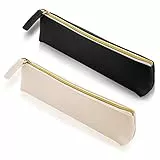 Cobee Astuccio in pelle, 2 pezzi carino astuccio per matite, piccolo sacchetto estetico di cancelleria, grazioso sacchetto con cerniera, organizer portatile per matite per penne (nero+bianco)
