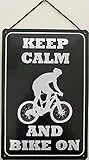 Targa in metallo con cordoncino, 30 x 20 cm, Keep Calm and Bike on – Blechemma