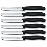 Victorinox, Swiss Classic, set di coltelli seghettati per pomodori da 6 pezzi, lama da 11 cm, lavabili in lavastoviglie, colore nero