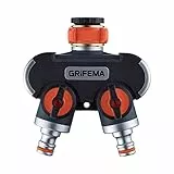 GRIFEMA GE1401-2, Distributore di irrigatori a 2 vie, sdoppiatore per tubi, con interruttore di controllo, Flusso d'acqua a 2 o 1 vie Funziona contemporaneamente Arancione/Nero [Esclusiva Amazon]