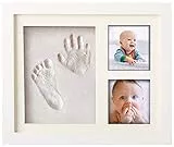Pookie Boo Set Impronte di Mani e Piedi per Neonati - Cornice Foto in Legno, Vetro Acrilico, Massa Impronta e Segnaposto per 2 Foto del Bambino - Idea Regalo per Neonati, Madri e Padri