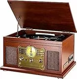 Giradischi Vinile Bluetooth con altoparlanti stereo, Convertitore LP da vinile a MP3 con CD, lettore di cassette, radio FM, Aux in e prese per cuffie