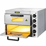 VEVOR Forno Elettrico di Pizza Dolci Carne Pesce Camera Doppia 3000 W da Bancone Luce Interna, con Temperatura Regolabile 50-350 ? Pietra di Pizza Diametro 14 Pollici
