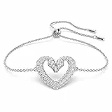 Swarovski Una Bracciale a Catena Morbida, Placcato in Tonalità Rodio Lucido con Delicati Cristalli su CigniSwarovski a Cuore, Collezione III, Bianco