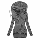 Giacca invernale da donna, alla moda, con chiusura lampo con cappuccio e colletto alto, giacca per attività all'aria aperta, parka lungo, cardigan, grigio., XL