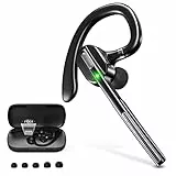Pollway Auricolare Bluetooth, V5.1 Cuffie Wireless, Singolo con Microfono, 70 Ore di Conversazione con Custodia di Ricarica, CVC8.0 Vivavoce Mani Libere con Mute LED per Guida Lavoro Ufficio