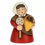 THUN, Donna con Castagne in Ceramica Decorata a Mano, Colore Rosso, Linea Presepe Classico, Decorazioni Natale Casa, 5x4.7x8 cm h