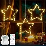 CCILAND Funzionamento a batteria, luci a LED, a forma di stella, per finestre, luce bianca calda, 3 pezzi, 180 LED, a forma di stella, timer con funzionamento a distanza, 8 modalità per Natale,