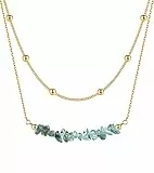 Kenivira 2 Pezzi Collana con Ciondolo di Pietra Naturale Donna Placcata Oro 18k Collana di Cristalli Catena d'Oro Regalo per Donne Ragazze