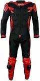 BI ESSE - Tuta da MOTO intera in pelle e tessuto, ideale per strada, viaggi lunghi, touring, pitbike, completa di gobba e protezioni rigide certificate (Rosso/Nero, M)
