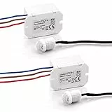 deleyCON 2x Mini Infrarossi Rilevatore di Movimento All'interno Portata 6m a 360° la Costruzione Più Piccola Quasi Invisibile IP20 da Incasso - Bianco