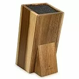Navaris Ceppo Portacoltelli Universale Legno Acacia - Contenitore Porta Coltelli - Interno Setole Posacoltelli Amovibili per Ogni Coltello - Inclinato