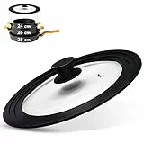 YDEAPI Coperchio pentola, Coperchio Universale per Pentole e Padelle da 24-26 - 28 cm Diametro, silicone Coperchi Vetro Temperato per Pentole con Bordo in Silicone Resistente al Calore