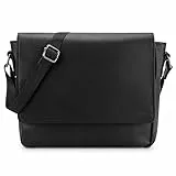 LEABAGS Borsa a Tracolla in Pelle per Uomo e Donna | Borsa per Laptop in Vera Pelle fino a 14 Pollici | Messenger Bag con Tracolla | Borsa da Lavoro, Trasporto e a Mano | Nappa Nera