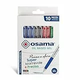 Osama OBG penne a sfera a scatto scorrevole e precisa - Colori Blu, Nero, Rosso e Verde - 10 pezzi