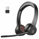EKSA H16 Cuffie Bluetooth V5.2, Cuffie wireless Wireless con Microfono a Cancellazione del Rumore & Dongle USB, 55 Ore di Riproduzione, Silenziamento del Microfono, Cuffie PC portatile per Ufficio