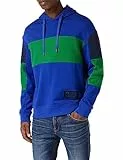 ARMANI EXCHANGE Color Block, Logo Patch, Hooded Felpa con Cappuccio, Blu/Verde, M Uomo