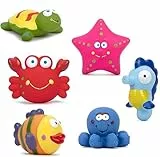 ZWOOS - Giochi da Bagno per Bambini Giocattoli 6 Pezzi Giocattoli da Bagno Morbidi Galleggianti per Bambini con Creature Marine per Bambini Vasca da Bagno o Piscina