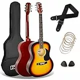 3rd Avenue Pacchetto con chitarra acustica 3rd Avenue di dimensioni standard 4/4 livello beginner, corde in acciaio, custodia da trasporto, plettri e corde di riserva – Sunburst (giallo)