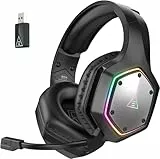 EKSA Cuffie Gaming Wireless per PC PS4 PS5[2023 NEW], Cuffie Gamer con Surround 7.1, Cuffie senza fili con Microfono Cancellazione del Rumore e Luci RGB, Durata della Batteria 36 Ore, con Jack 3,5mm