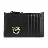 Pinko Airone CARDHOLDER Vitello Seta, Accessori Portacarte da Viaggio Donna, Z99Q_Nero-Antique Gold, U