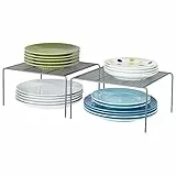 mDesign Set da 2 Mensole porta piatti impilabili per la cucina – Scaffale per stoviglie antiscivolo in metallo – Piccolo scolapiatti da appoggio per tazzine e utensili – grigio