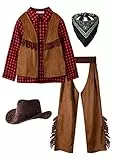 ReliBeauty Costume Cowboy Bambino con Cappello Cowboy Bandana,rosso,3-4 anni