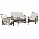 Outsunny Set Mobili da Giardino in Rattan Marrone, Set Tavolino, Sedie e Divano da Esterno 4Pz con Cuscini Imbottiti Cachi