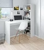 Dmora - Scrivania Denton, Scrittoio multifunzione reversibile con libreria a 5 ripiani, Tavolo da studio o ufficio porta PC portalibri, 120x53h144 cm, Bianco