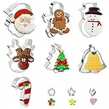 FAHIYAKU Formine per Biscotti Natale - 10 pezzi omini di pan di zenzero, renna, albero di Natale, faccia di Babbo Natale, stella, fiore, forma di biscotti a cuore in acciaio inossidabile