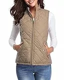 fuinloth Gilet Donna Smanicato Invernale Panciotto Dritto Collarei Giacche Ultraleggeri Senza Maniche Giacca con Tasca con Cerniera Cachi M