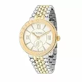 Orologio da polso donna lusso analogico al quarzo con cassa 34mm in acciaio inossidabile diamantini oro, quadrante aqua, bracciale in acciaio, Fatto in Svizzera, Resistenza 5ATM, vetro zaffiro