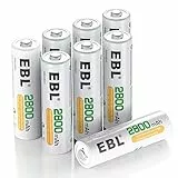 EBL 1.2V AA Batterie Ricaricabili con 1200 Tech, Pile Ricaricabili da 2800mAh Ni-MH con Comodo Astuccio, Confezione da 8 pezzi