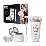 Braun Silk-épil 9 Depilatore Donna, Epilatore Elettrico Donna con Testina Radente e Rifinitore, Cappuccio Massaggiante, Idea Regalo, 9-980 Bianco e Rosa
