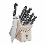 ZWILLING Set di 10 coltelli professionali affilati tedeschi con blocco rustico in legno della gomma bianco, realizzati in una fabbrica tedesca di proprietà dell'azienda con acciaio speciale