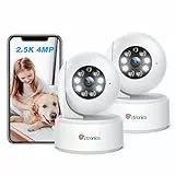ctronics 2.5K 4MP Telecamera WiFi Interno 2.4/5GHz WiFi, 360° PTZ Videocamera Sorveglianza Interno per Bambini, Visione Notturna a Colori Rilevamento Persone con Auto Tracking Audio a 2 Vie (2 Pcs)