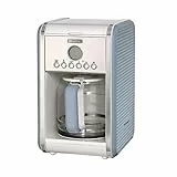 Ariete Macchina Caffè Americano Vintage 1342, Caraffa in Vetro Temperato, Fino a 12 Tazze, Timer Programmazione 24 Ore, Autospegnimento, Antigoccia, Piastra Riscaldata, Capacità 1.5 L, Celeste