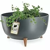 KADAX Vaso da fiori in plastica con tre supporti da inserimento, vaso rotondo per fiori, fioriera per balcone, soggiorno (diametro 47 cm, antracite)