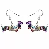 Smalto lega Cartoon bassotto cane orecchini animali goccia ciondolare gioielli cucciolo per le donne ragazze carino regalo di fascino (Viola)